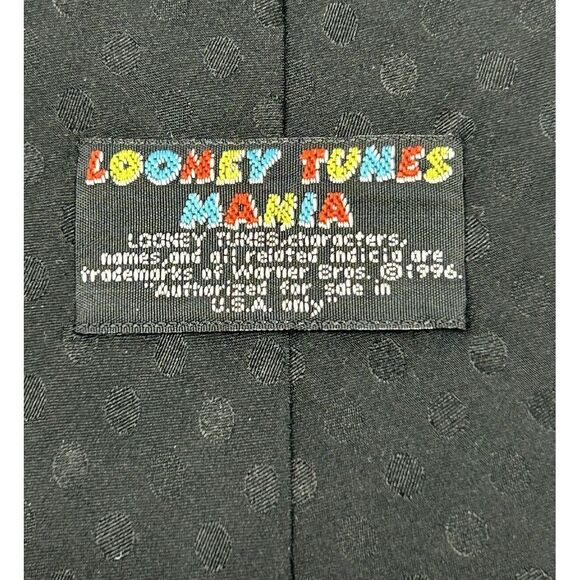 Looney Tunes Men’s Neck Tie Taz Tasmanian Devil Tornado + Tongue Out Silk Black - Picture 8 of 9